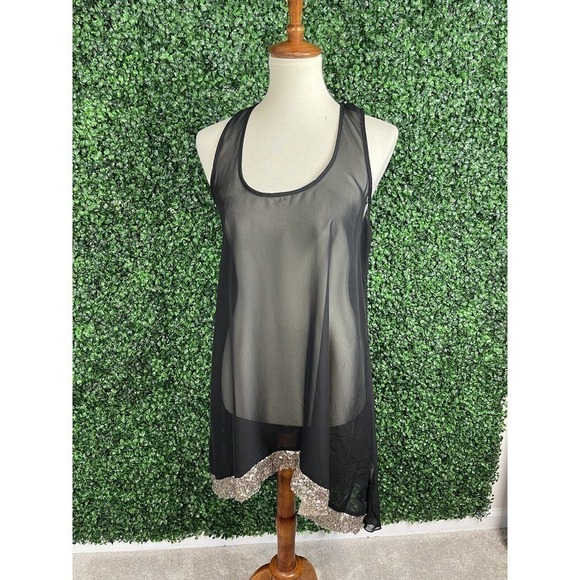 PEARL Black Sheer Tank Tunic Long with Gold Sequins Size Large NEW with TAGS - Picture 8 of 11